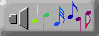 A button with a speaker icon on the left emitting colorful musical notes